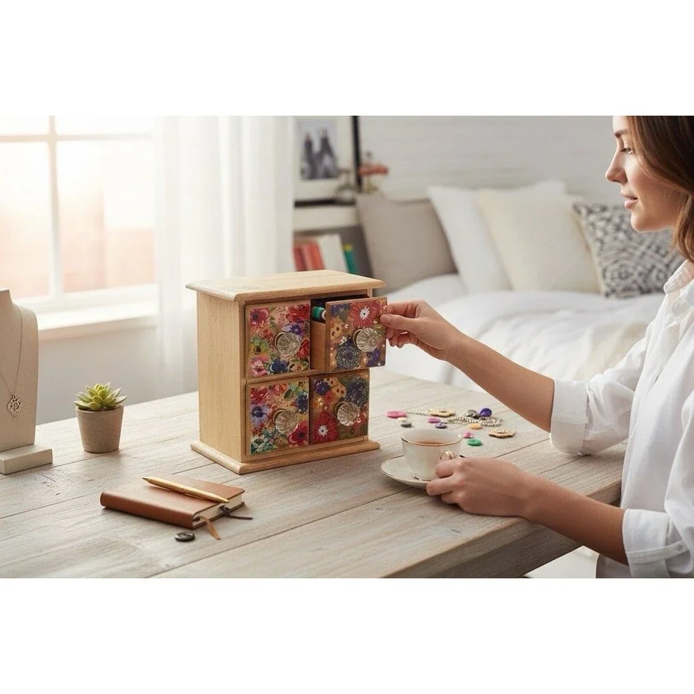 The Pioneer Woman Spice Box 4 Drawer Dazzling Dahlias Floral Acrylic Knobs RARE